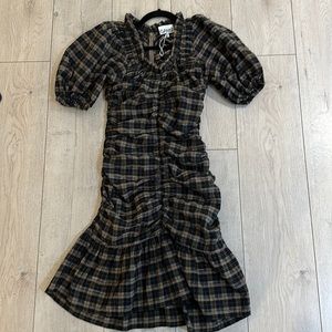 Ganni flannel print ruched dress
